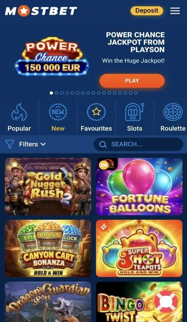 The New tab in the casino lobby — recently added slot and bingo releases.